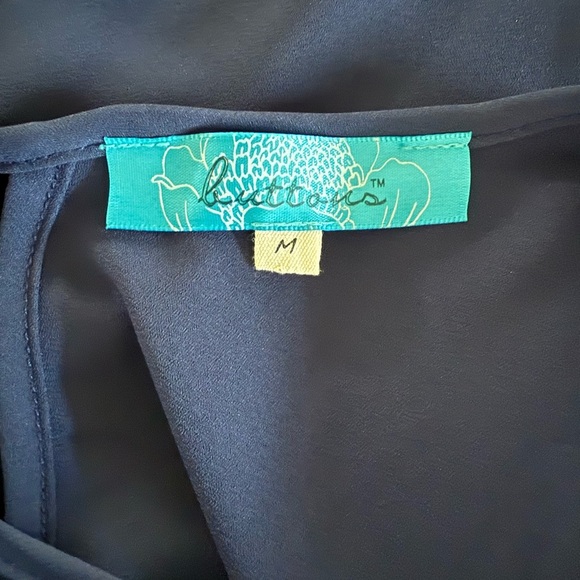 Buttons Women’s Navy Blue Blouse with Green Embroidery Size M - Picture 7 of 8